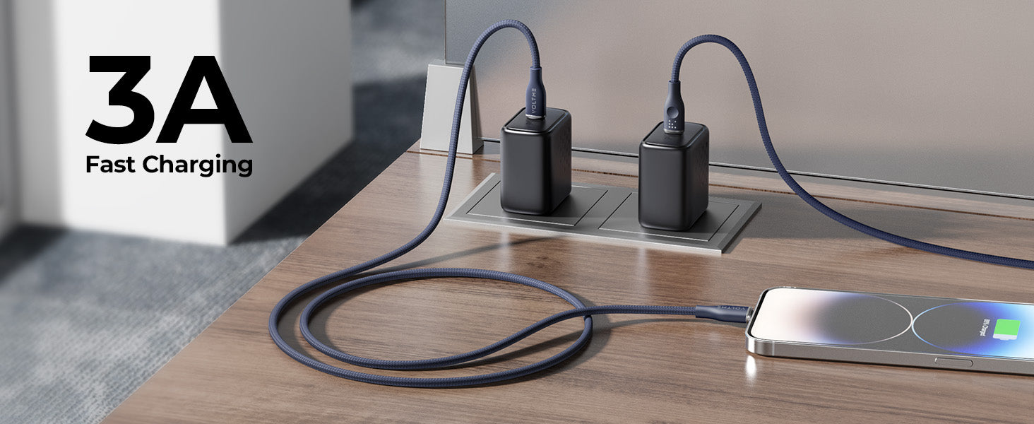 Voltme Powerlink Rugg Double Nylon Cable Type C to Lightning 3A / 1.2M Zinc-Alloy Connector Blue