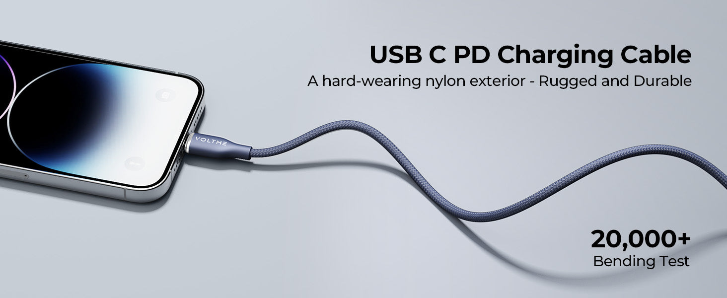 Voltme Powerlink Rugg Double Nylon Cable Type C to Lightning 3A / 1.2M Zinc-Alloy Connector Blue