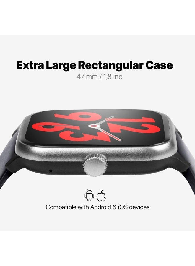 ttec Tempus Pro 47mm AMOLED Screen Regtangular Casing Smart Watch, Black