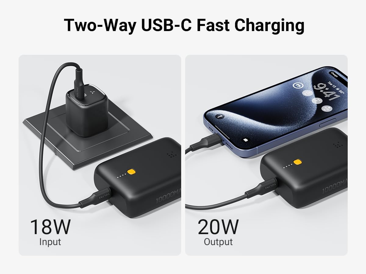 VOLTME Hypercore 10K Lite 10,000mAh Fast Charging Power Bank PD 3.0, Type-C & USB-A Ports – 22.5W  Black