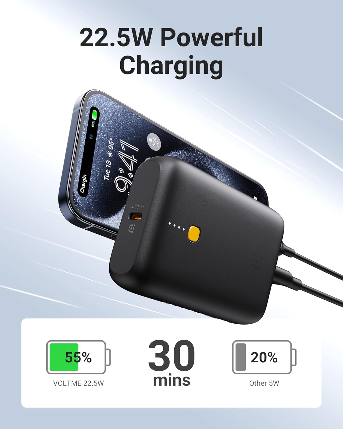 VOLTME Hypercore 10K Lite 10,000mAh Fast Charging Power Bank PD 3.0, Type-C & USB-A Ports – 22.5W  Black