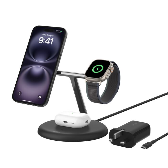 Belkin -  BoostCharge Pro 3-in-1 Magnetic Wireless Charging Stand with Qi2 15W