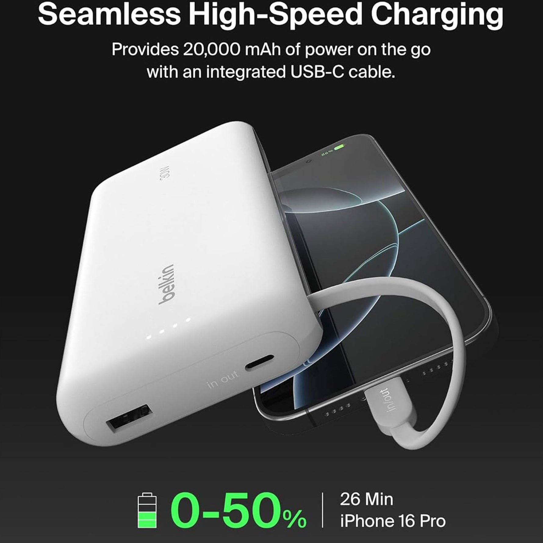 Belkin - BoostCharge Power Bank 20K with Integrated Cable