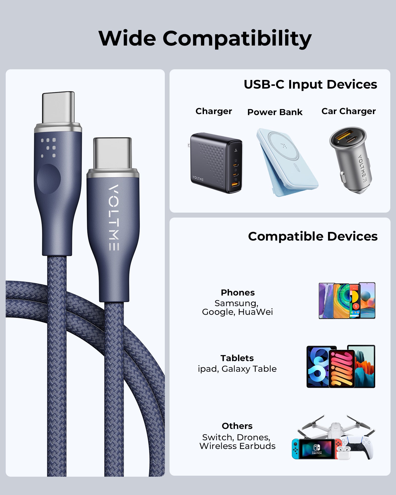 Voltme Powerlink Rugg Double Nylon Cable Type C to Type C 3A - 1M (60W) Blue