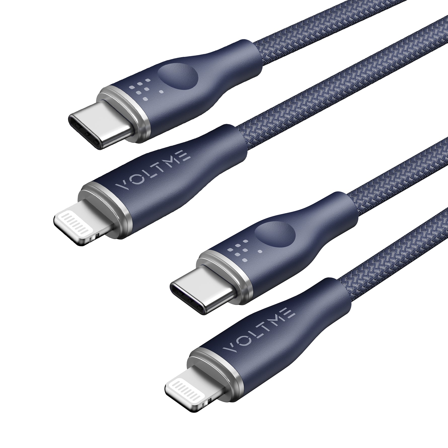 Voltme Powerlink Rugg Double Nylon Cable Type C to Lightning 3A / 1.2M Zinc-Alloy Connector Blue