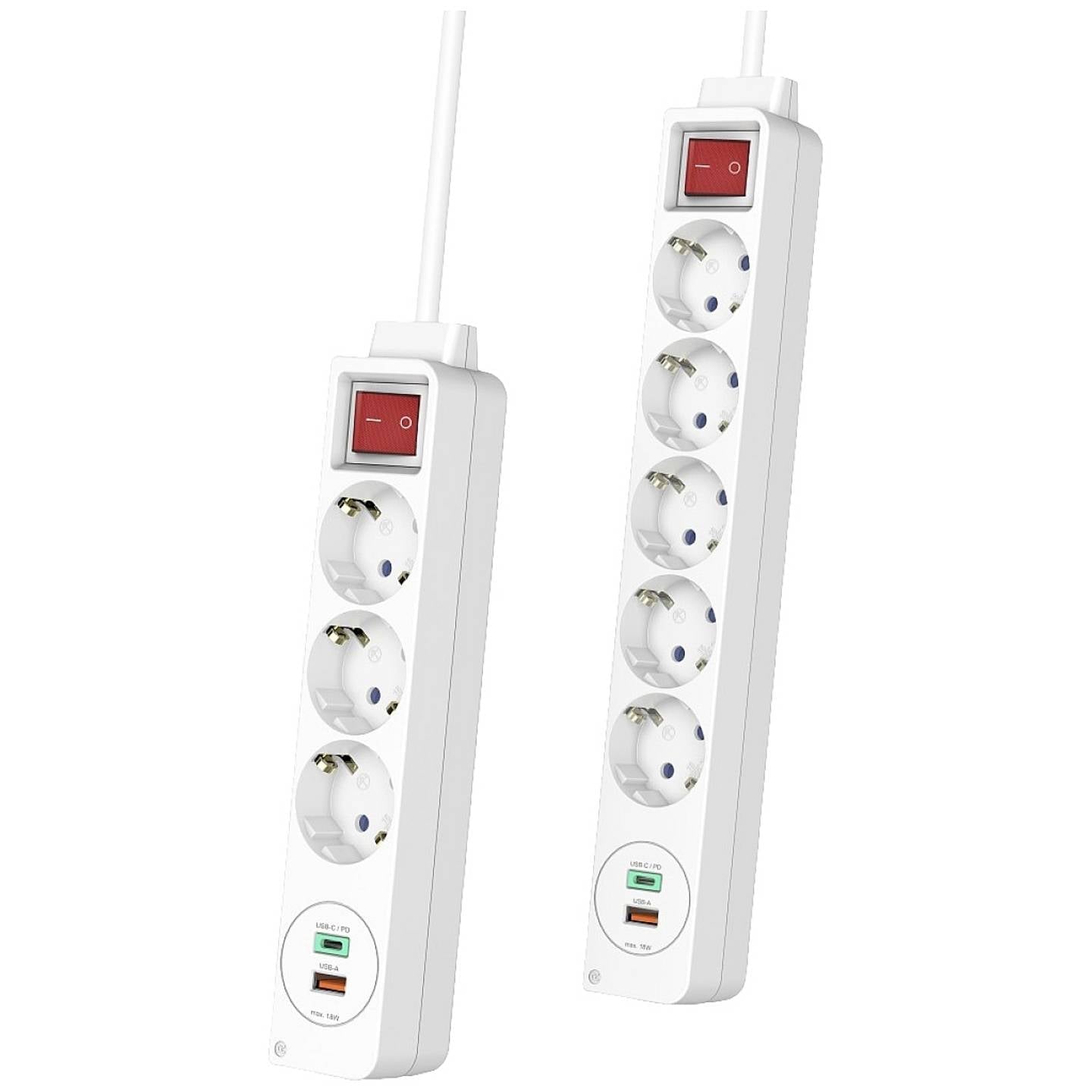 Hama Power Strip, 5-Way, USB-C/A 18 W, PD/QC™, Switch, Flat Plug, 1.4 m