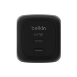 Belkin SmartProtect USB C Charger 67W, GaN 2 Port Charger, Fast Charging  - Black