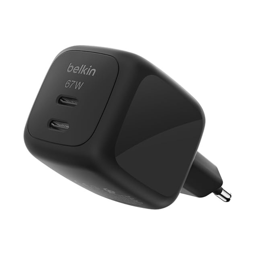 Belkin SmartProtect USB C Charger 67W, GaN 2 Port Charger, Fast Charging  - Black
