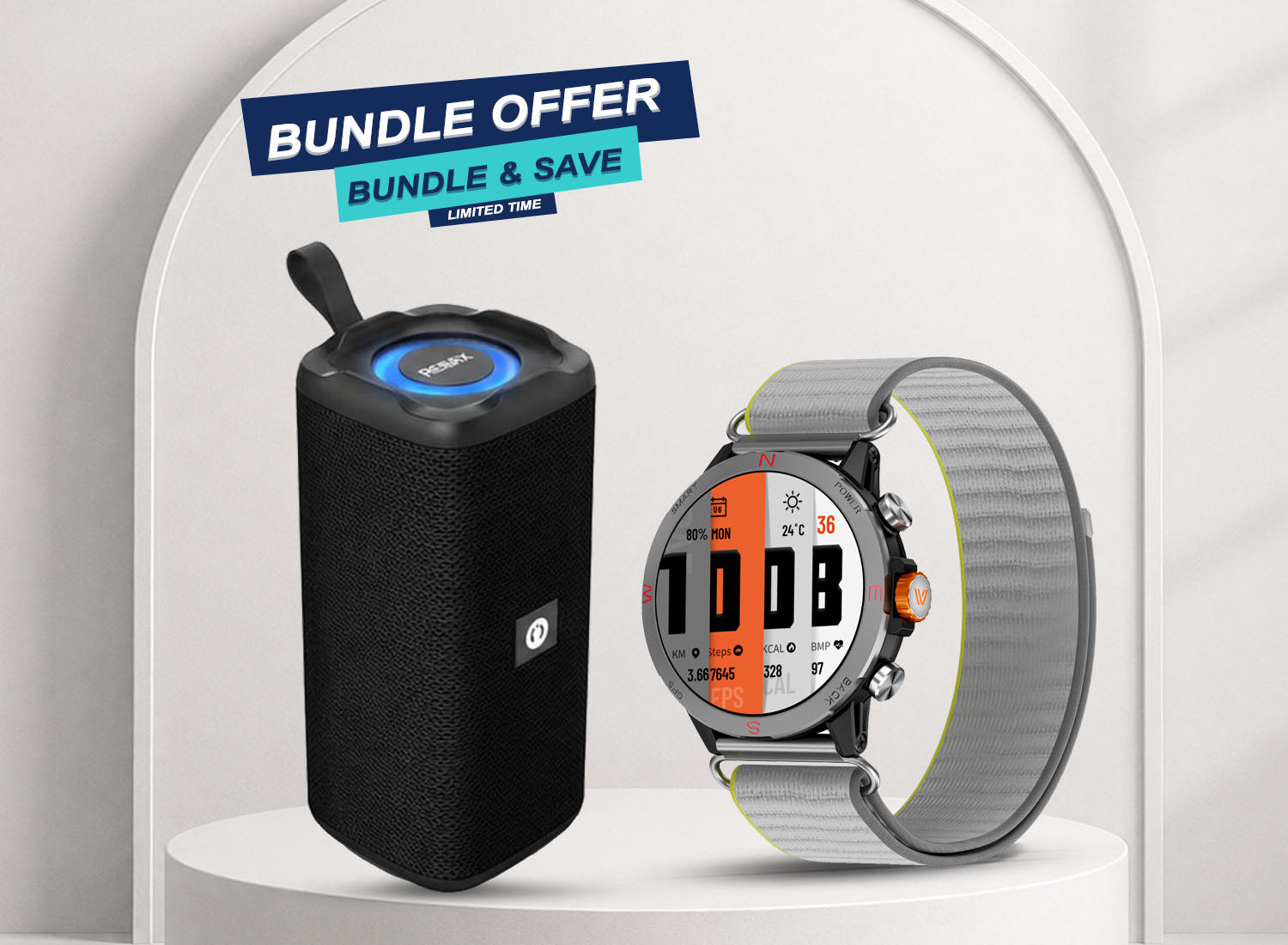 Weofly Conquer 2 Smart Watch + MuveAcoustics Remix Wireless Speaker Bundle — Conquer Your Day in Style