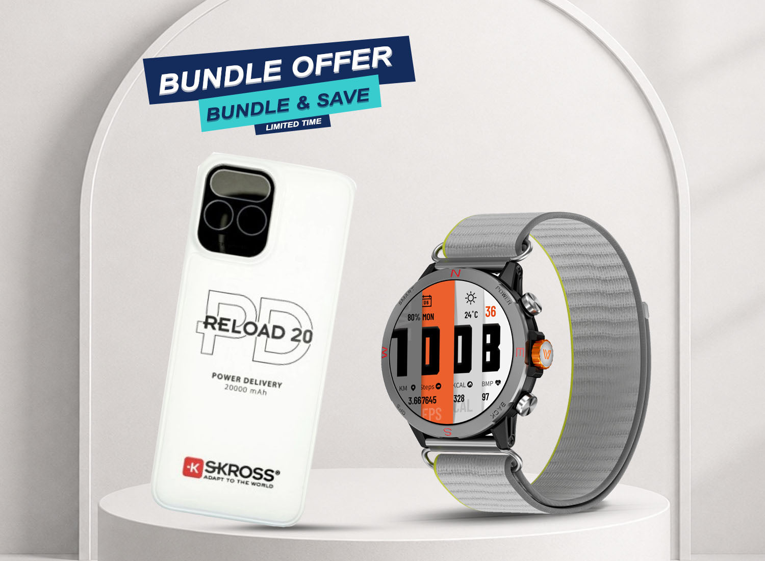 Weofly Conquer 2 Smart Watch + SKROSS 10,000mAh Power Bank Bundle — Smart Power, Elegant Design