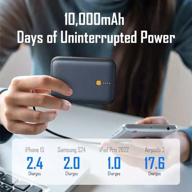 VOLTME Hypercore 10K Pro Ultra-Compact 10,000mAh Power Bank, 30W Fast Charging, Dual Output, Digital LED Display, Flight Friendly | Deep Blue