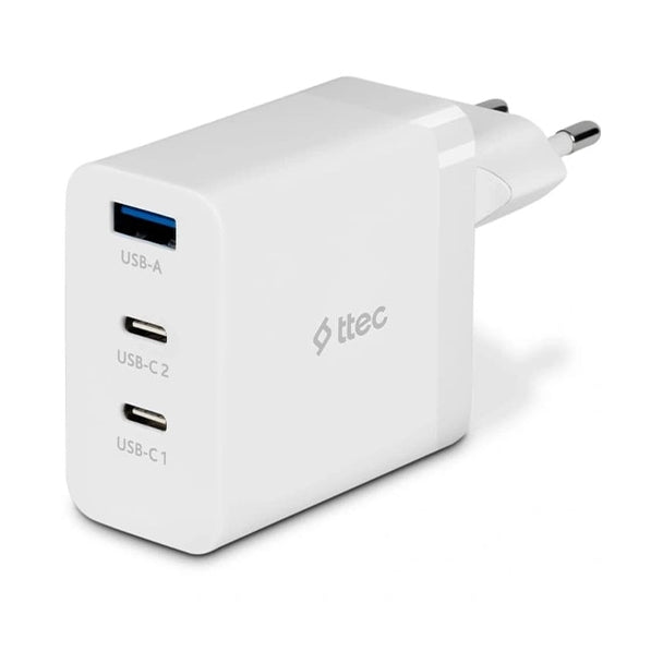 ttec SmartCharger Trio GAN 65W PD Travel Fast Charger 2 USB-C+USB-A-White